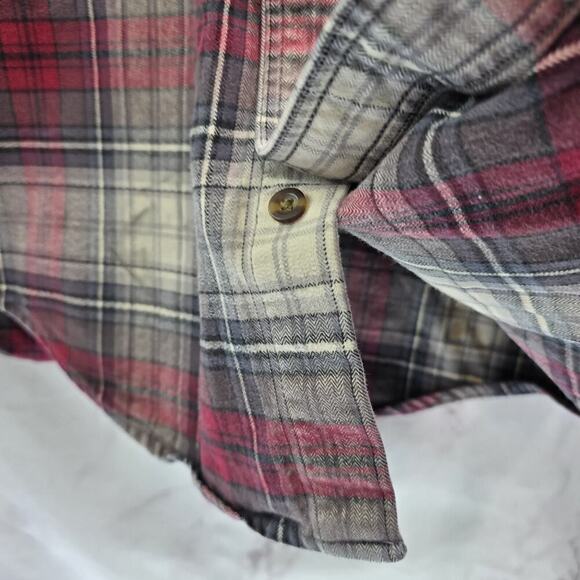 Carhartt Shirt Men Medium Flannel Chamois Long Sleeve Button Up Plaid Gray Red - Picture 10 of 12